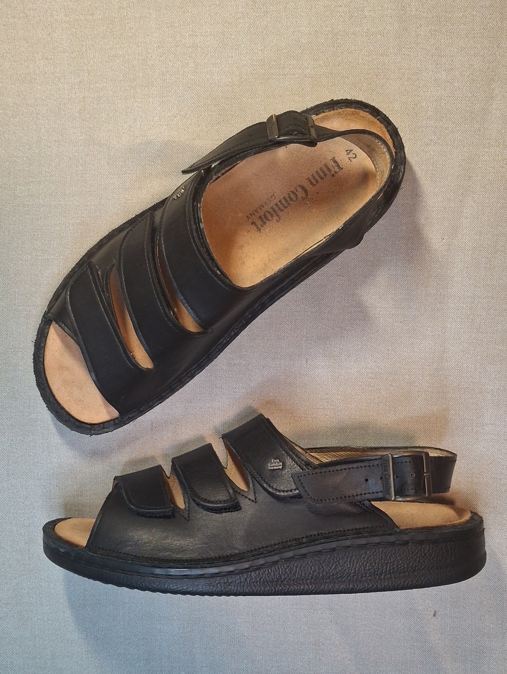 Finn Comfort Sylt Black Leather Comfort Sandals EU 42 Orthotic Removable Footbed